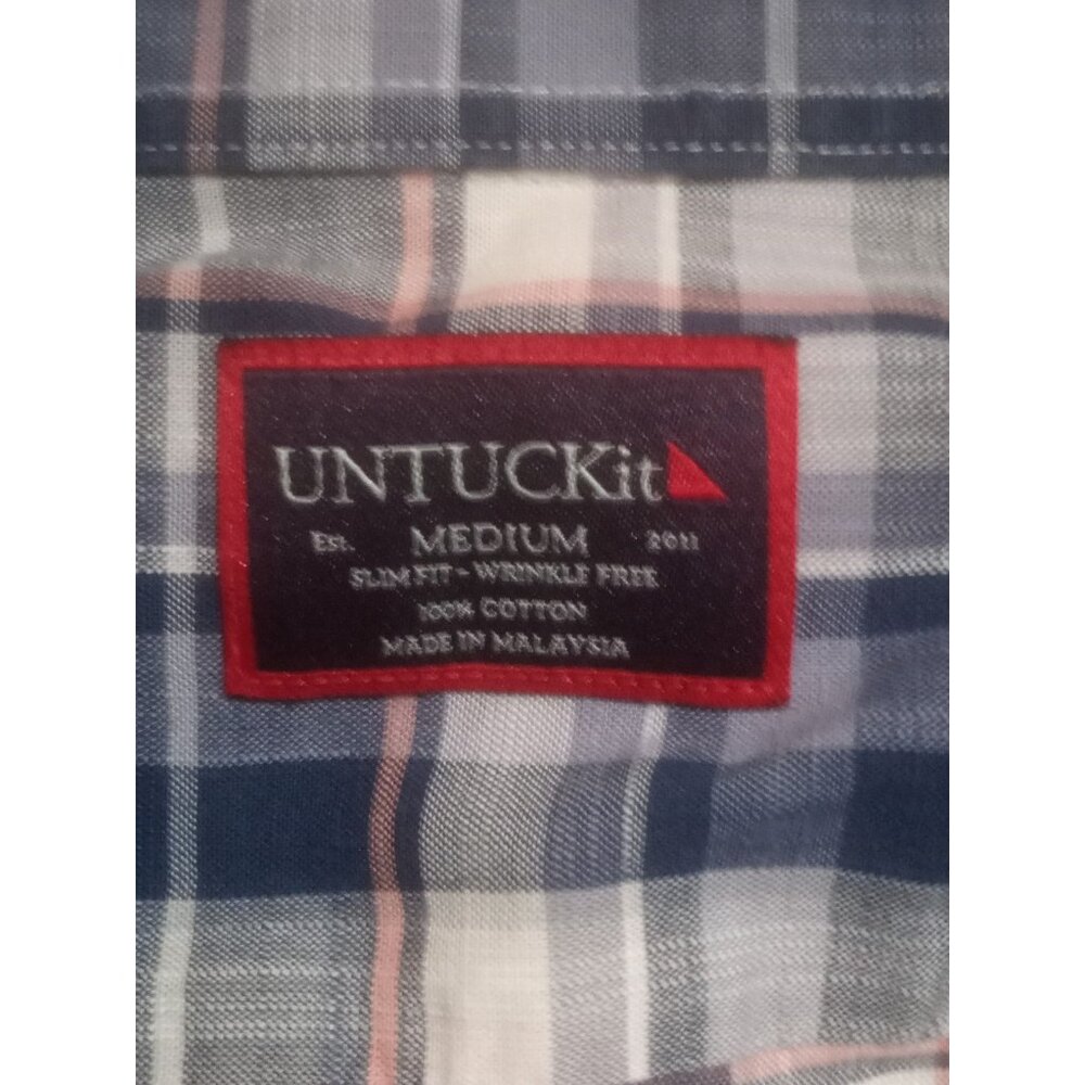 UNTUCKit Terrantez WF Mens M Slim Fit Blue White Plaid Long Sleeve Button Shirt - Picture 8 of 11
